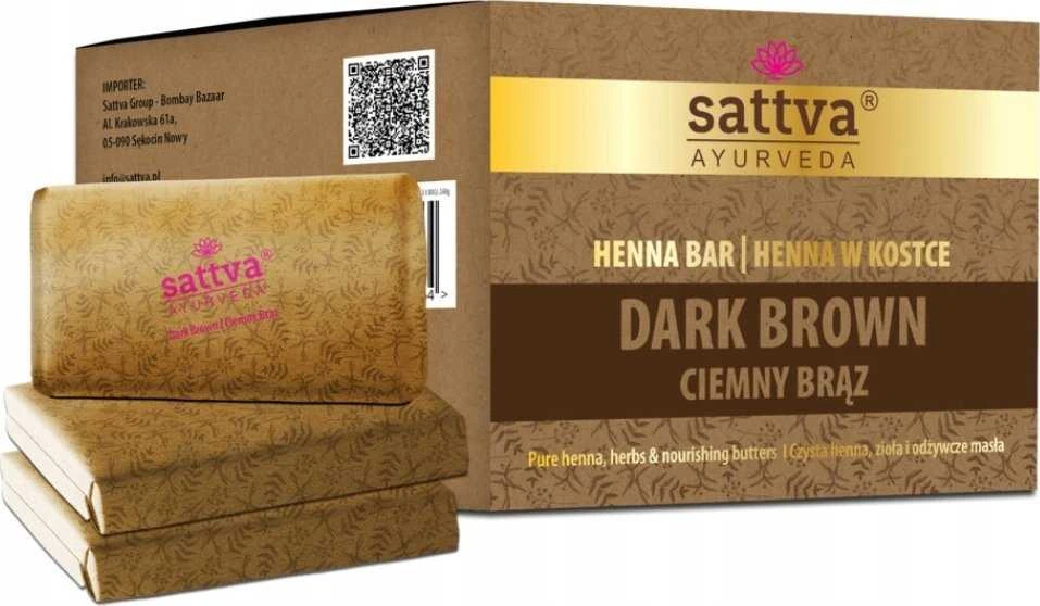 Sattva Ayurveda Henna Bar dažų kubeliai pakuotėje