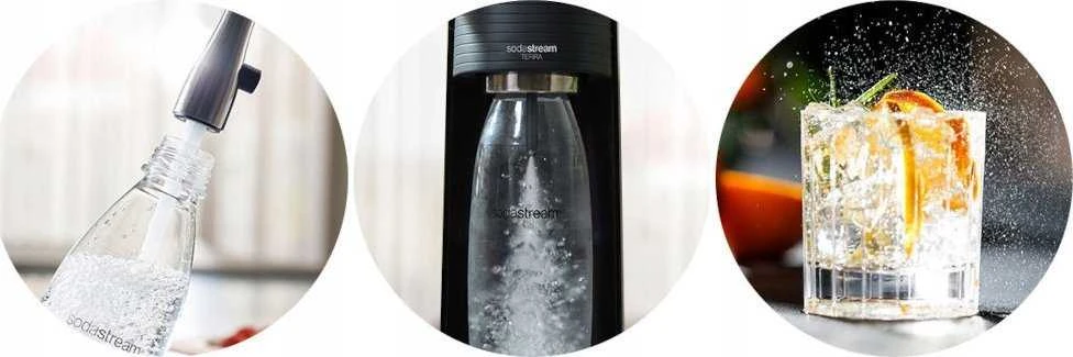 Gazuotų gėrimų gaminimo aparato SodaStream Terra rinkinys, juodas +DOVANA Bubly drops™ persikų skonio SodaStream sirupas