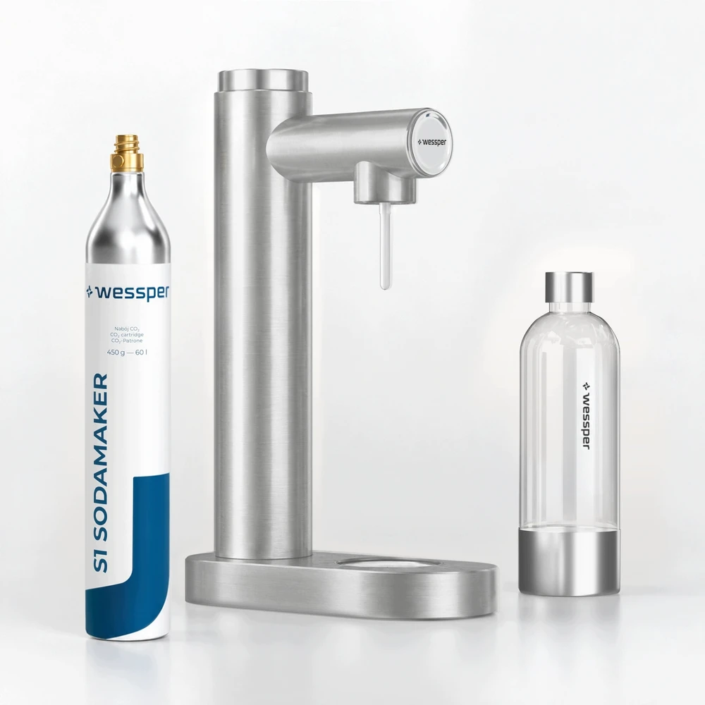 Vandens gazatorius Wessper S1 Sodamaker Inox + plieno CO2 balionas (WES082-SL)