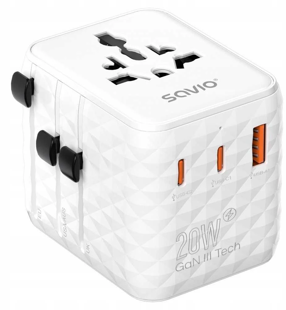 Savio AP-08 maitinimo adapteris/inverteris 20 W Baltas