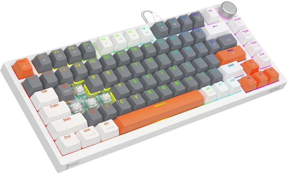 Savio ASTRAL Baltas JADE 3 COLOURS klaviatūra Gaming USB QWERTY US International