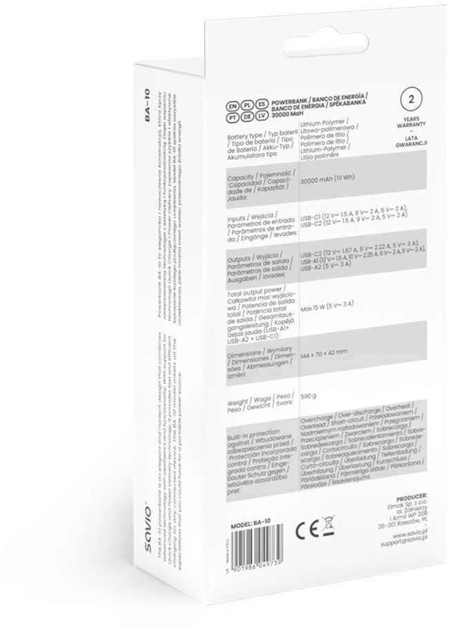 Savio BA-10 30000 mAh juoda