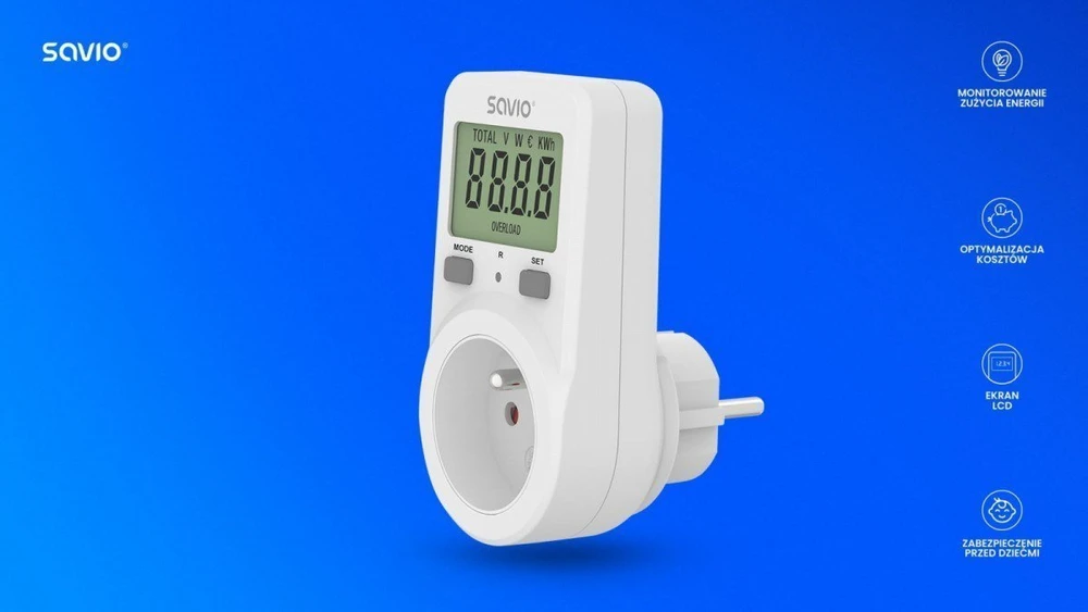 Savio Vatmetras su LCD ekranu, 16a, 3680w, ae-02