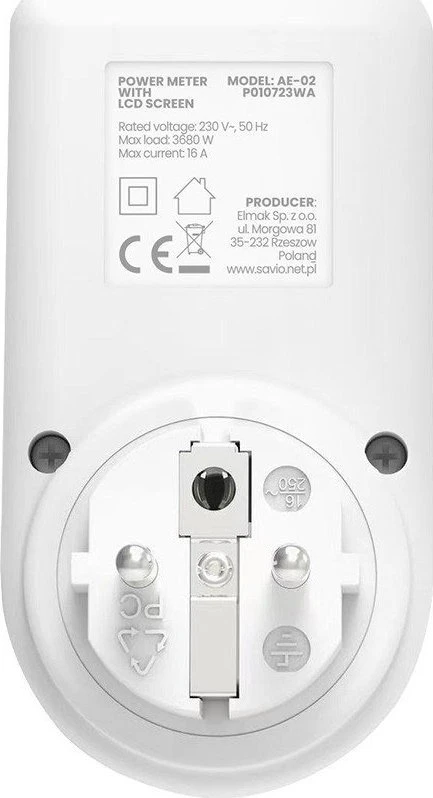 Savio Vatmetras su LCD ekranu, 16a, 3680w, ae-02