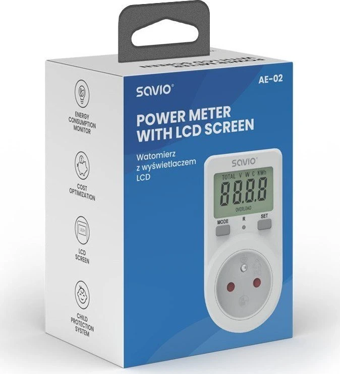 Savio Vatmetras su LCD ekranu, 16a, 3680w, ae-02