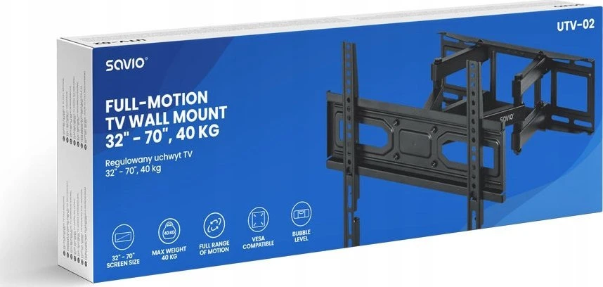 Vertical SAVIO UTV-02 televizoriaus laikiklis 32" - 70" su vertikaliais ir horizontaliais nustatymais
