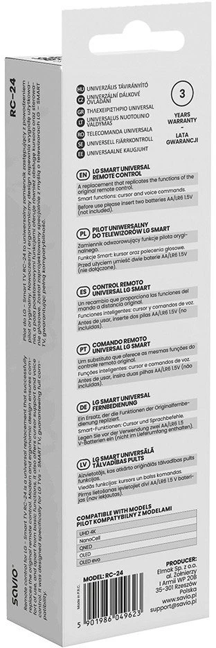 SAVIO RC-24 universalus / pakaitinis nuotolinio valdymo pultas LG televizoriams – išmaniesiems televizoriams