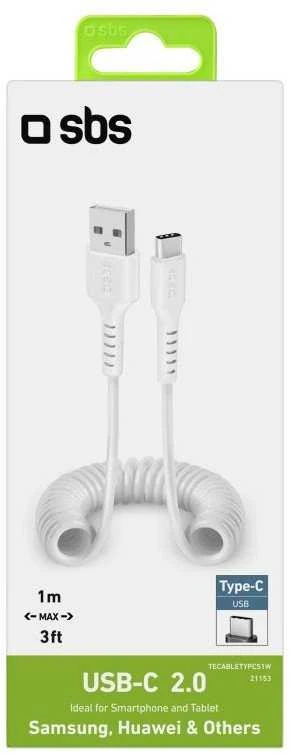 USB kabelis SBS Mobile USB-A - USB-C 1 m Baltas (TECABLETYPCS1W)