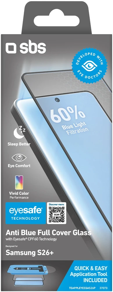SBS Eyesafe grūdintas stiklas Samsung Galaxy S26 Plus telefonui su aplikatoriumi