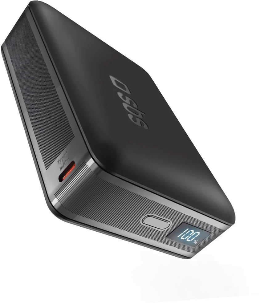 SBS HD 30W 10000mAh USB-C Powerbank with LCD Ekranas - Juodas