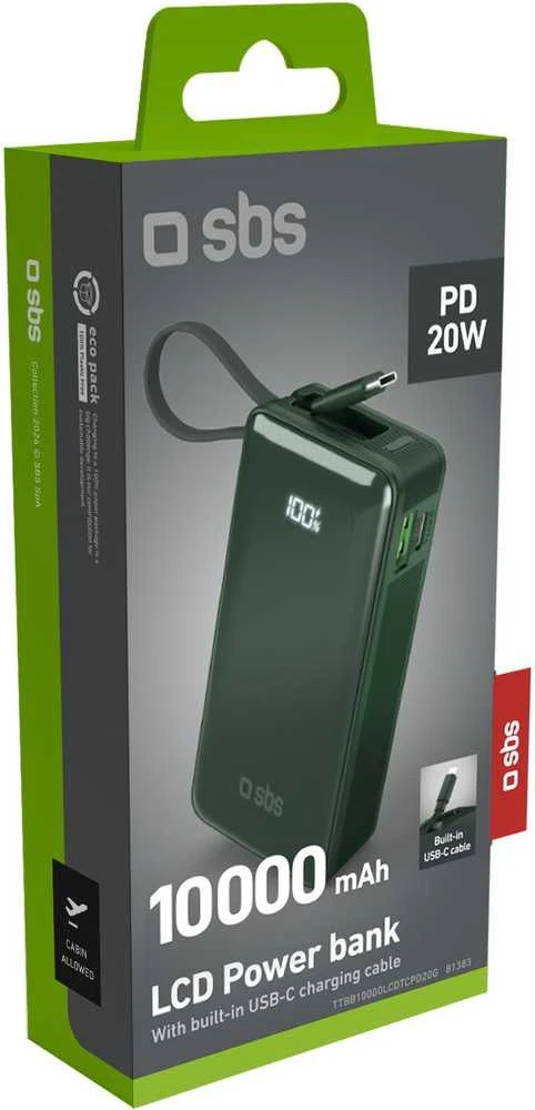 SBS 10000 mAh USB-C žalia