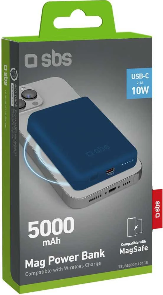 SBS 5000 mAh belaidis magnetic Power Bank mėlynos spalvos
