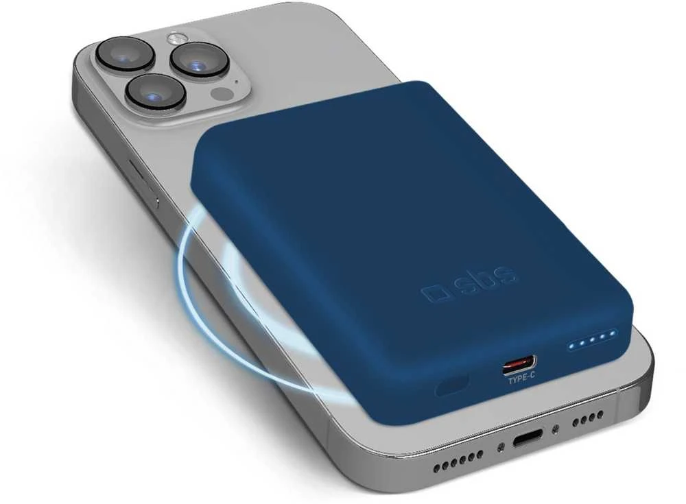 SBS 5000 mAh belaidis magnetic Power Bank mėlynos spalvos