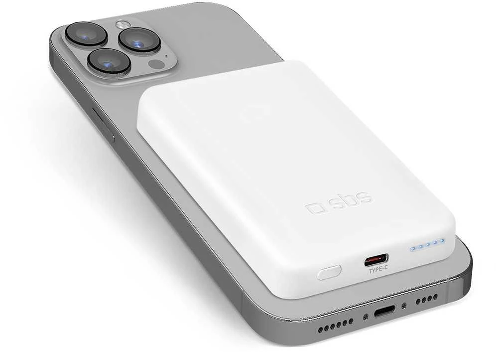 SBS 5000 mAh belaidis magnetic Power Bank baltos spalvos