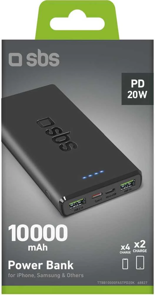 Išorinė baterija SBS TTBB10000FASTPD20K 10000 mAh 20W su maitinimo šaltiniu – juodas