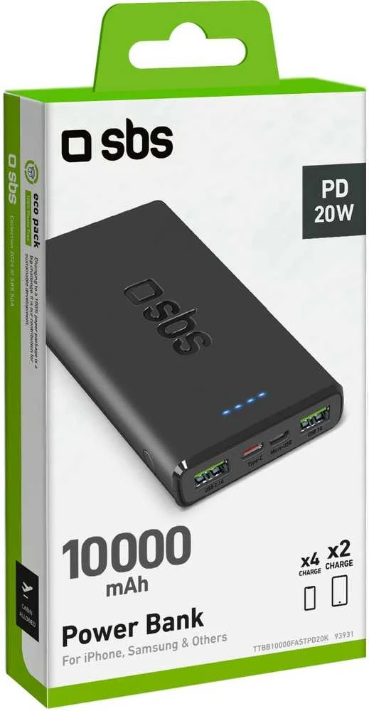 Išorinė baterija SBS TTBB10000FASTPD20K 10000 mAh 20W su maitinimo šaltiniu – juodas