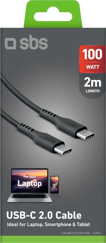 SBS USB-C do USB-C Kabelis 2m 100W juoda (LACABLETCC2M100K)