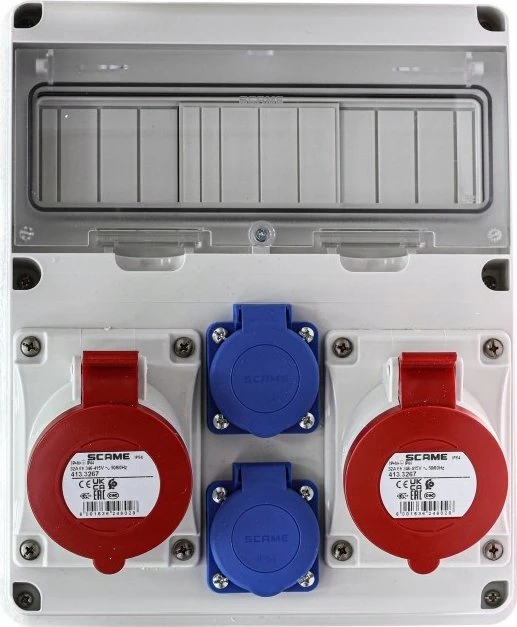 Scame Statybine paskirstymo dėžutė ant sienos 2X32A/5P 2X230V 11 modulių IP44-54 Enerbox 633.3322 pilka