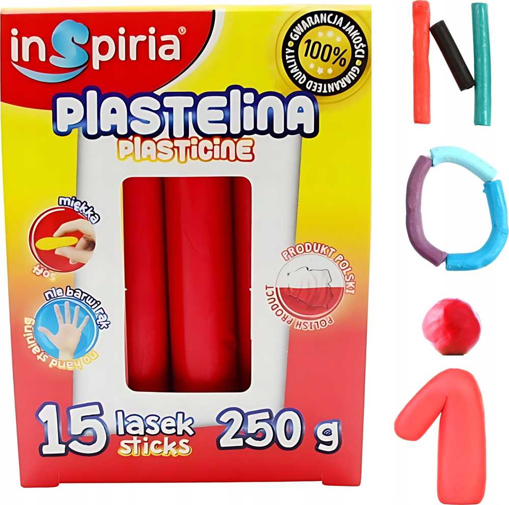 Schemat RAUDONAS plastilino rinkinys iš 15 pagaliukų mokykliniam plastilinui 250g Inspiria 9851