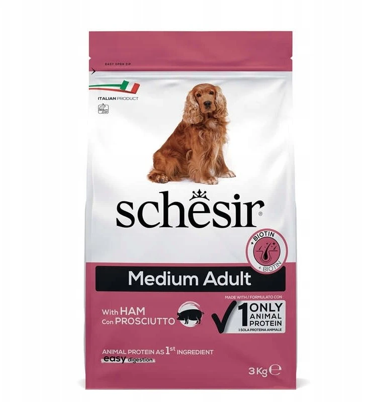 Schesir Original, sausas maistas, šuniui, szynka, 3kg, maišelis, suagusiems vidutinio dydžio veislėms