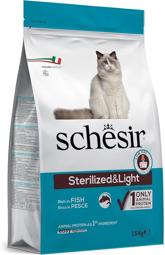 Schesir sausas maistas katei su rybami, 1,5kg, maišelis, po sterylizacji i lekkostrawna