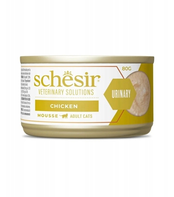 Schesir Veterinary Solutions Urinary, karma morka, katei, vištiena, mus, 8x80g, puszka, pakuotė (SR-3147)