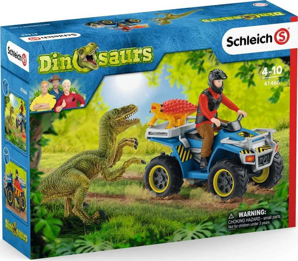 SCHLEICH „Dinosaurs“ Rinkinys - Pabėgimas Nuo Velociraptoriaus Keturračiu