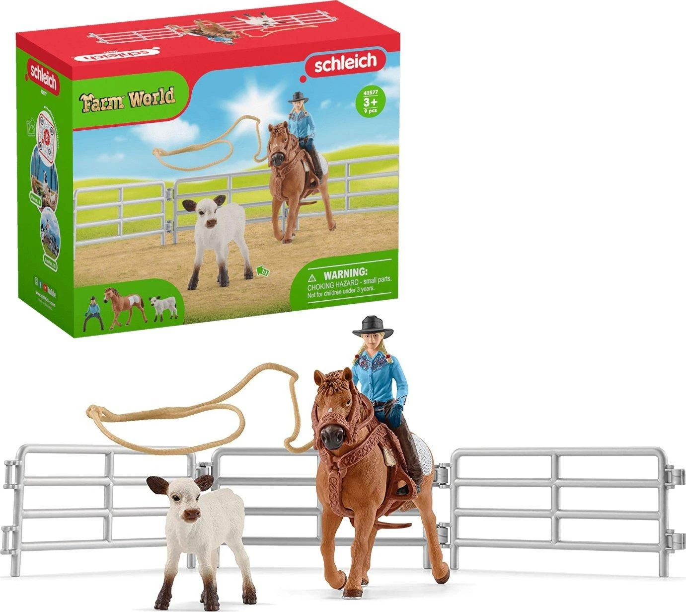 SCHLEICH „Naminiai gyvūnai“ Rinkinys - Raitelė ant žirgo su veršiuku