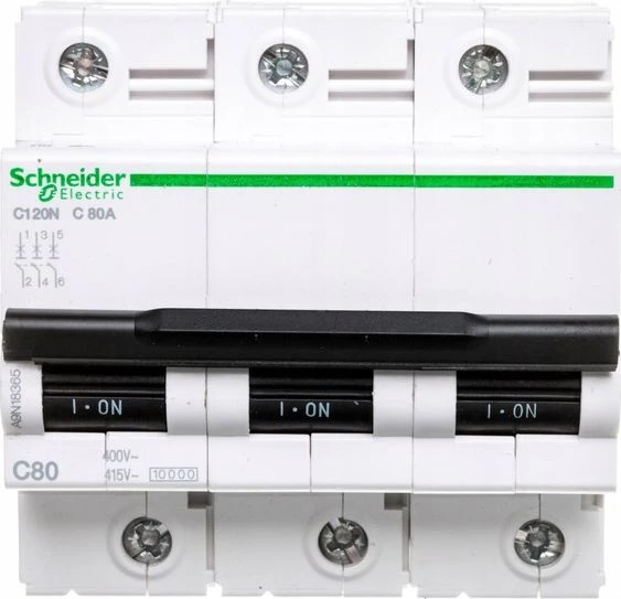 „Schneider Electric“ grandinės pertraukiklis 3P C 80A 10kA AC C120N (A9N18365)