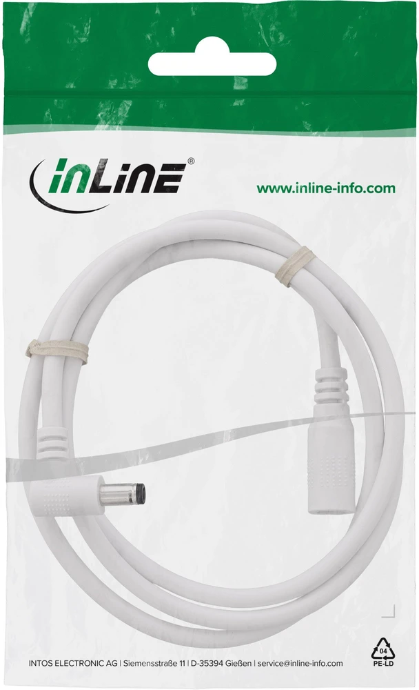 Schneider Electric InLine® DC prailginimo kabelis, kampuotas kištukas, 5,5 x 2,5 mm, baltas, 5 m