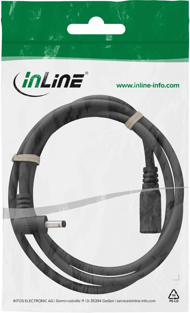 Schneider Electric InLine® DC prailginimo kabelis, kampuotas kištukas, 4,0 x 1,7 mm, juodas, 3 m