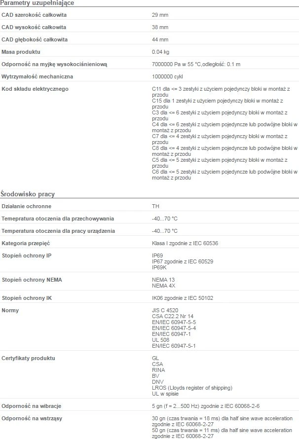 Schneider Electric ZB4BJ2 techninių duomenų lentelė