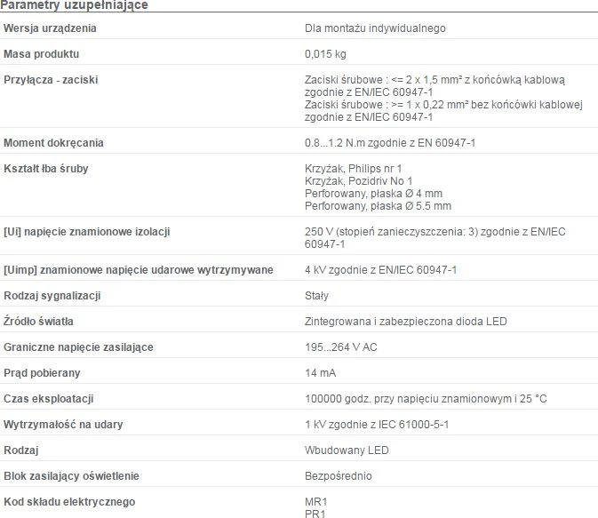 Schneider Electric ZALVM1 techninių duomenų lentelė