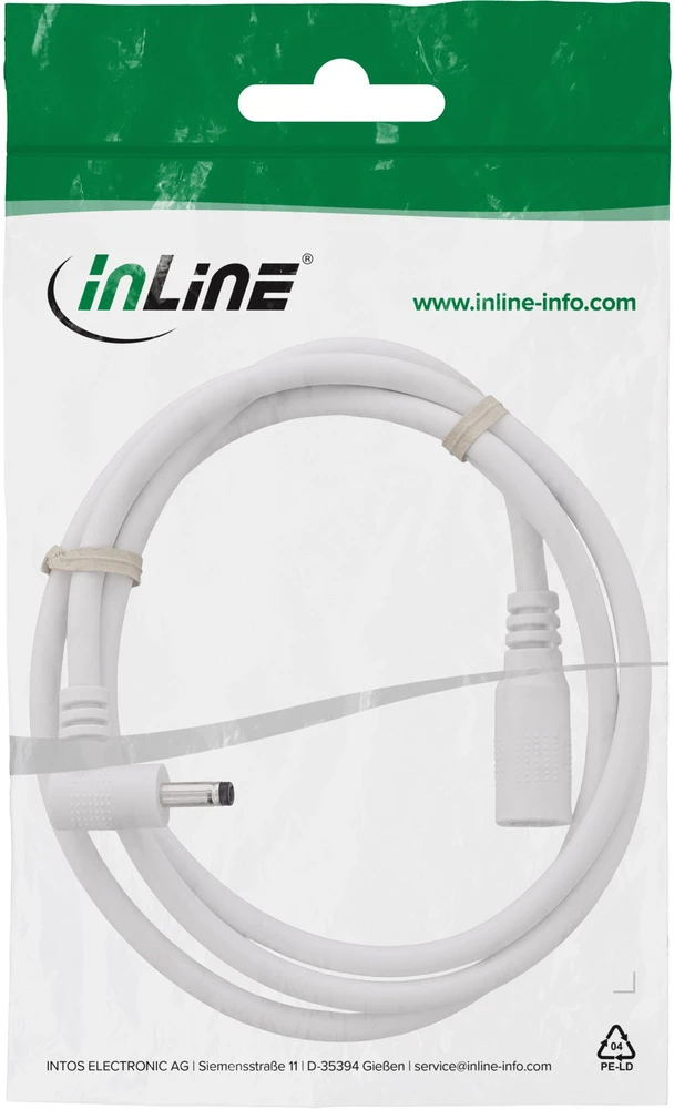 Schneider Electric InLine® DC ilginamasis kabelis, kampuotas kištukas, 4,0 x 1,7 mm, baltas, 2 m