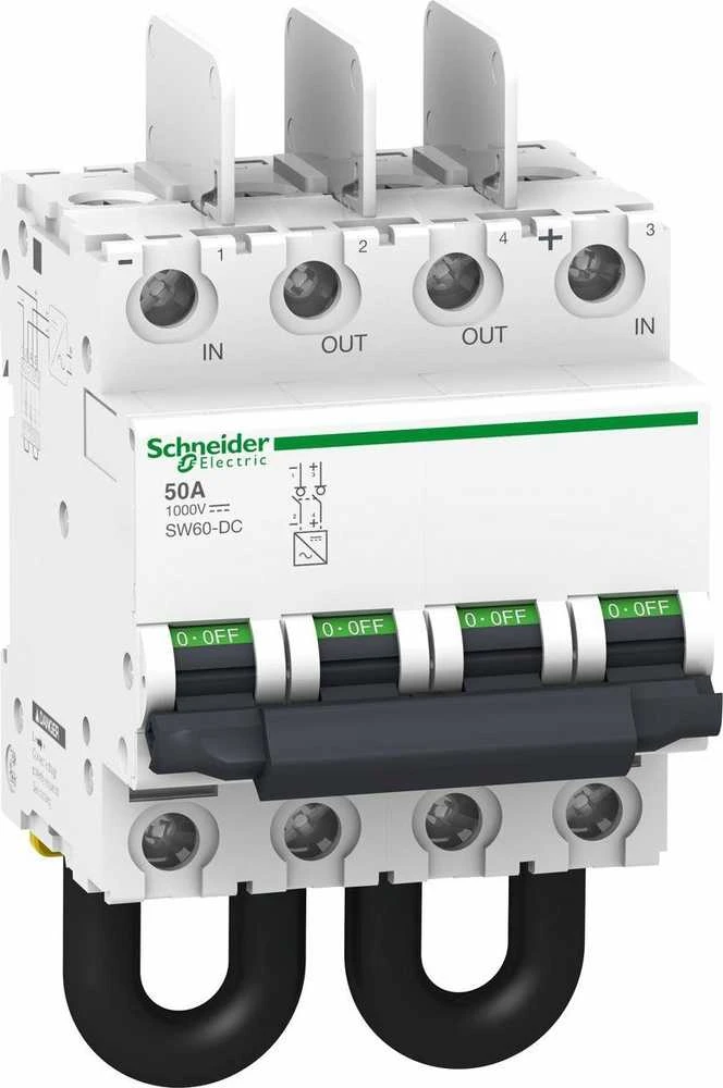 „Schneider Electric“ nuolatinės srovės jungiklis SW60-DC-50 50A 2 polių 1000 V nuolatinės srovės (A9N61699)