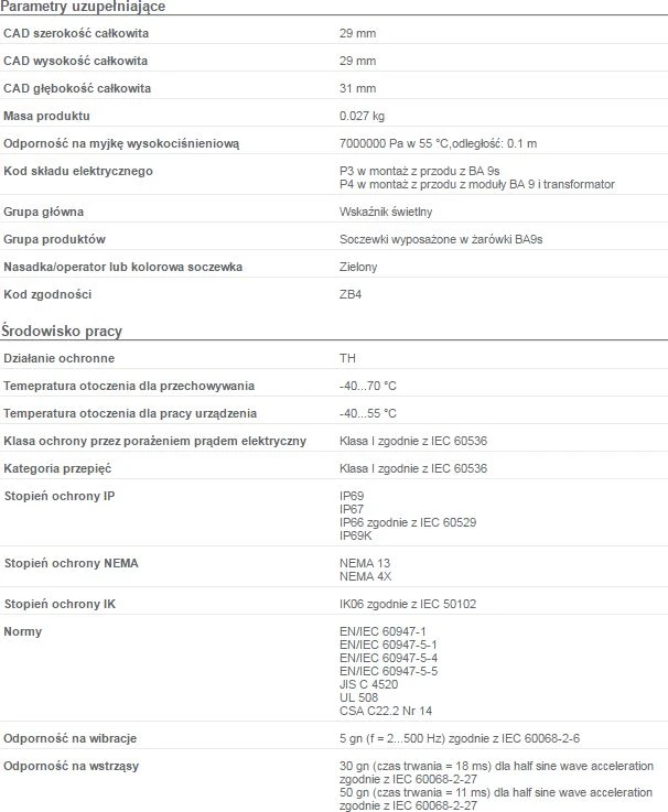 Schneider Electric ZB4, mygtukas, žalias, BA 9s, IP66, IK06, I klasė