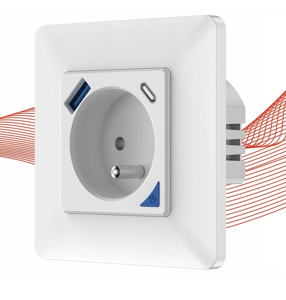 Schneider Electric T400U PSMART Smart lizdas baltas Wi-Fi TUYA matavimas USB+USB-C