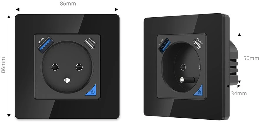 Schneider Electric T410U PSMART Smart išmanusis lizdas juodas Wi-Fi TUYA su matavimu USB+USB-C