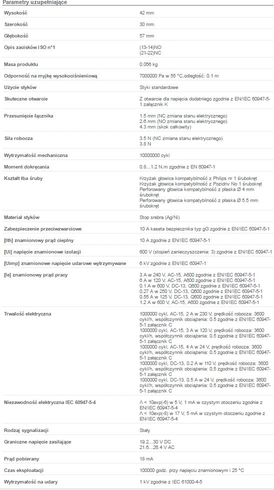 Schneider Electric techninių parametrų specifikacija