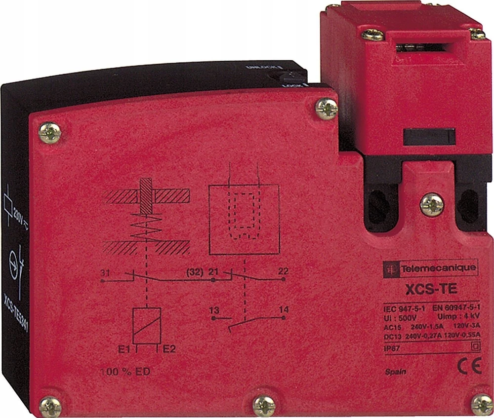 Schneider Electric Apsauginis galinis jungiklis 1Z 1R laisvojo perjungimo kontaktas magnetinis blokavimas 24V AC/DC PREVENTA XCSTE5312