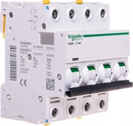 Schneider Electric Schneider A9F03463 Grandinės pertraukiklis 4P B 63A 6kA AC iC60N-B63-4 A9F03463