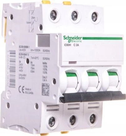 „Schneider Electric“ grandinės pertraukiklis 3P C 2A 10 kA AC iC60H-C2-3 (A9F07302)