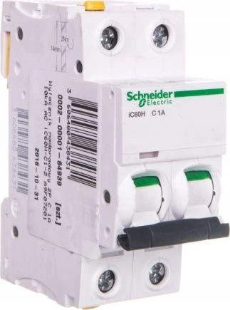 „Schneider Electric“ grandinės pertraukiklis 2P C 1A 10 kA AC iC60H-C1-2 (A9F07201)