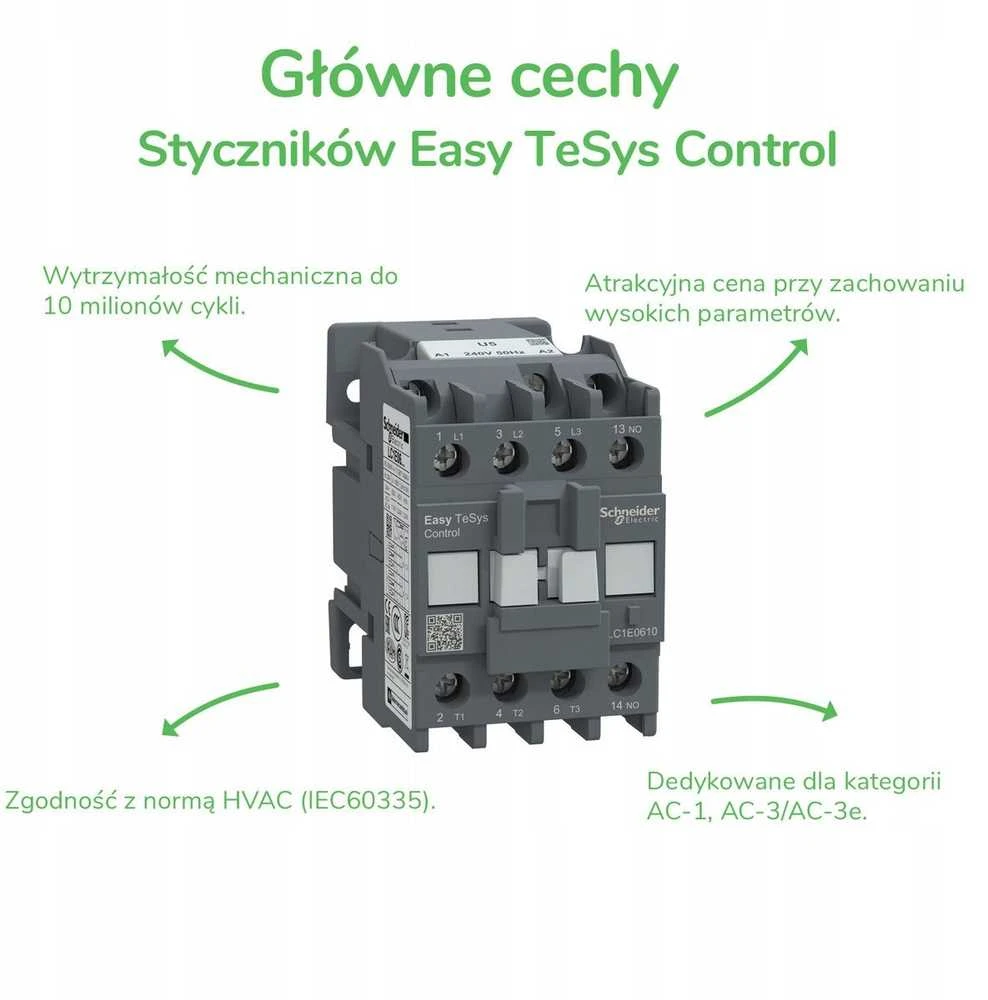 Schneider Galios kontaktorius Easy TeSys Control AC-3, 18A, 3P (1NO), ritė 230V, 50/60Hz LC1E1810P7