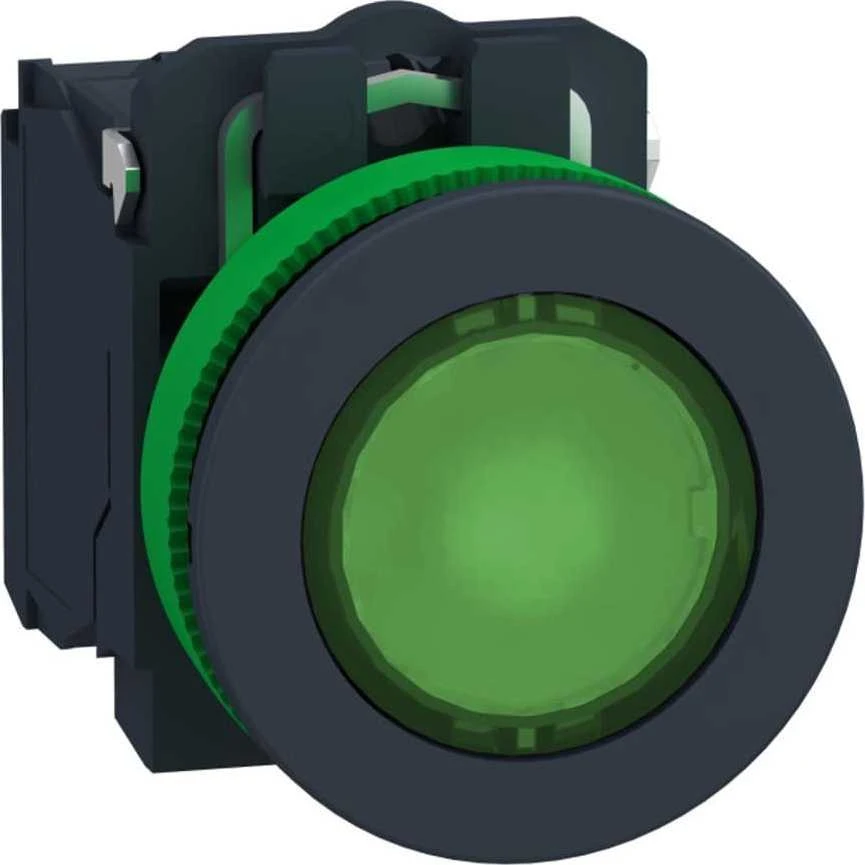 Schneider Electric Harmony XB5 mygtukas su pašvietimu plokščias plastikas. žalia fi30 integruotas LED 24 V AC/DC 1Z + 1R XB5FW33B5