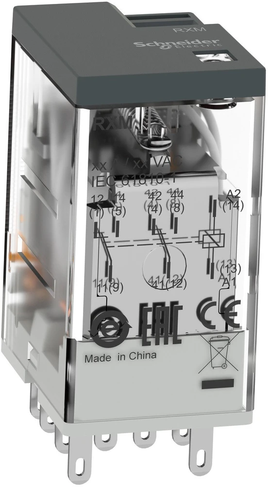 Schneider Miniatiūrinė kištukinė relė Harmony 3A 4CO be LED diodo 24V DC (RXM4LB1BD)