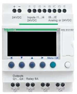 Schneider Zelio Logic RTC LCD kompaktiška relė 240 VAC 8 įėjimai 4 išėjimai SR2B121FU