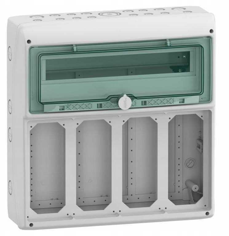 Schneider 13188 Skirstyklė 1x18 ant paviršiaus montuojama IP65, skirta gMRV-1-18+1-NT-T/12 lizdams 4 skylės 103x225mm 13188