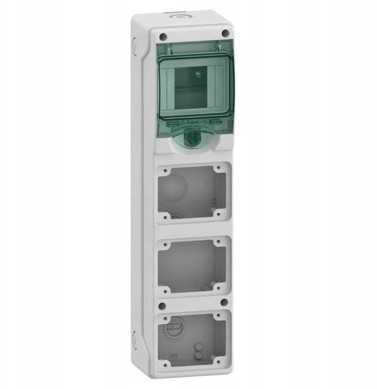 Schneider Rozdzielnica 1x4 natynkowa Mureva IP65 do podłączenia gniazd mgMRV-1-4-NT-T/3 3 otwory 65x85mm 13177