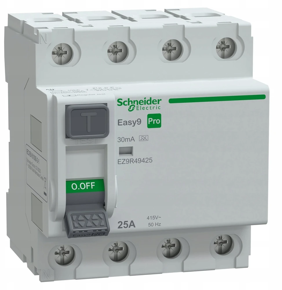 SCHNEIDER ELECTRIC EASY9 apsauginis jungiklis (RCCB), 4P, 25A, A tipo, 30 mA
